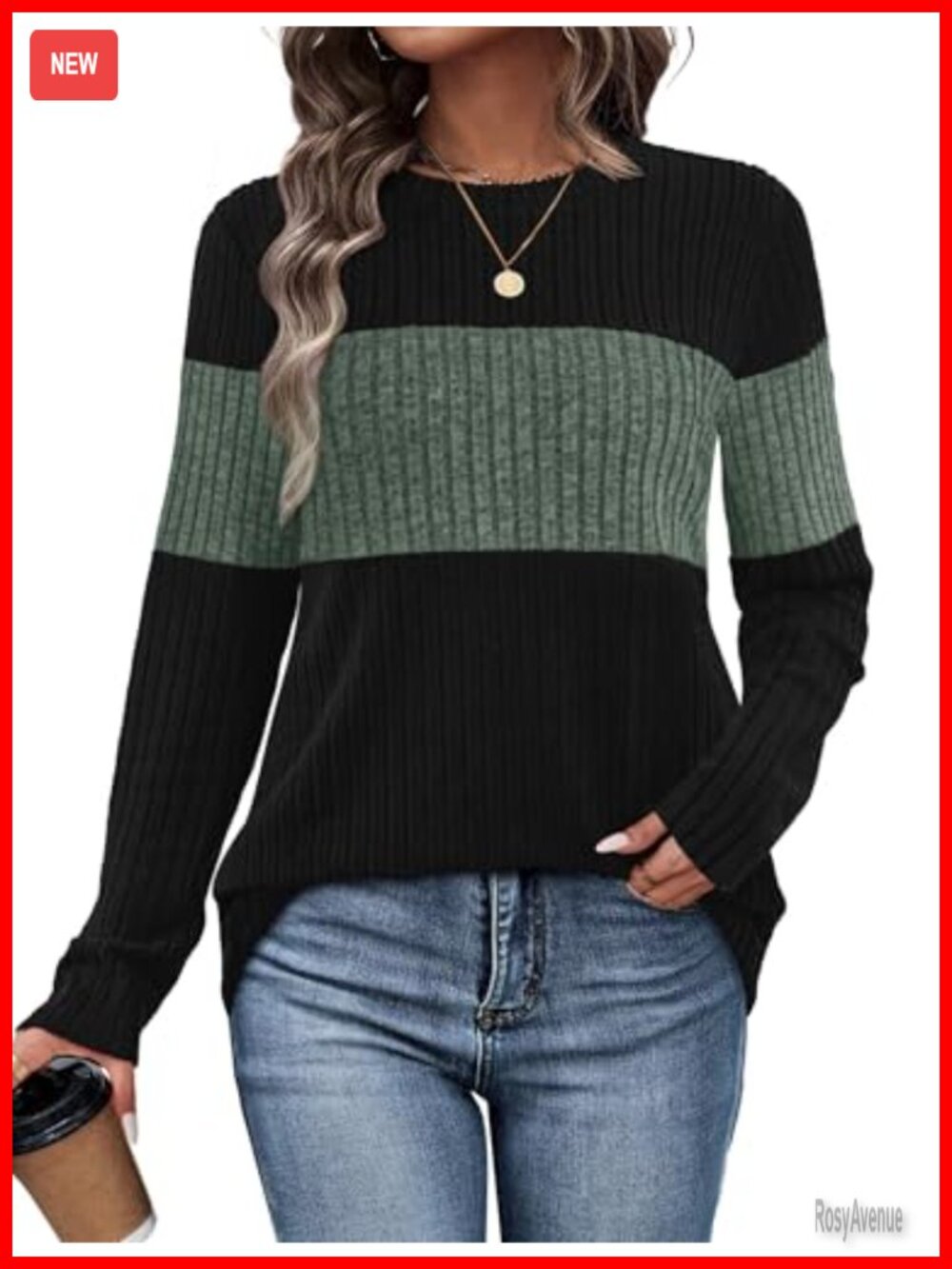 Womens Color Block Sweater Pullover Crew Neck Long Sleeve Tunic Top